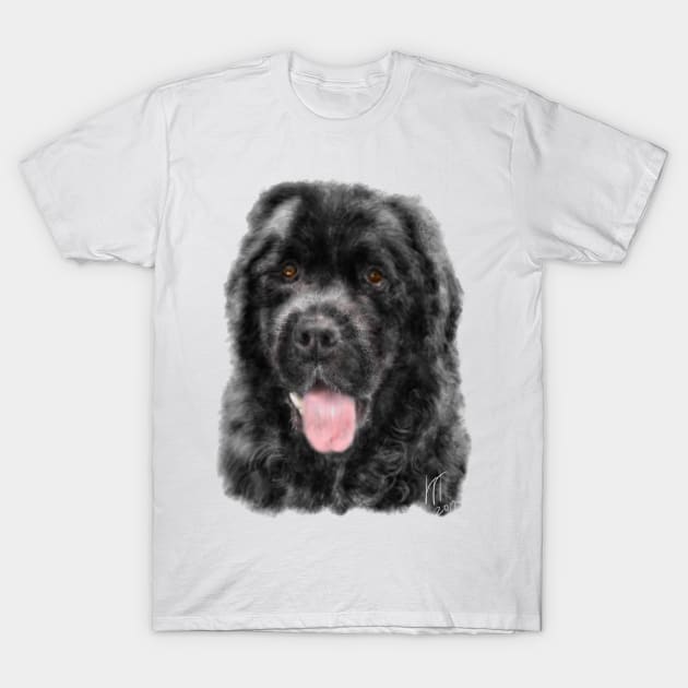 A custom hand painted digital image of a Smiling Black Newfoundland Dog T-Shirt by LITDigitalArt